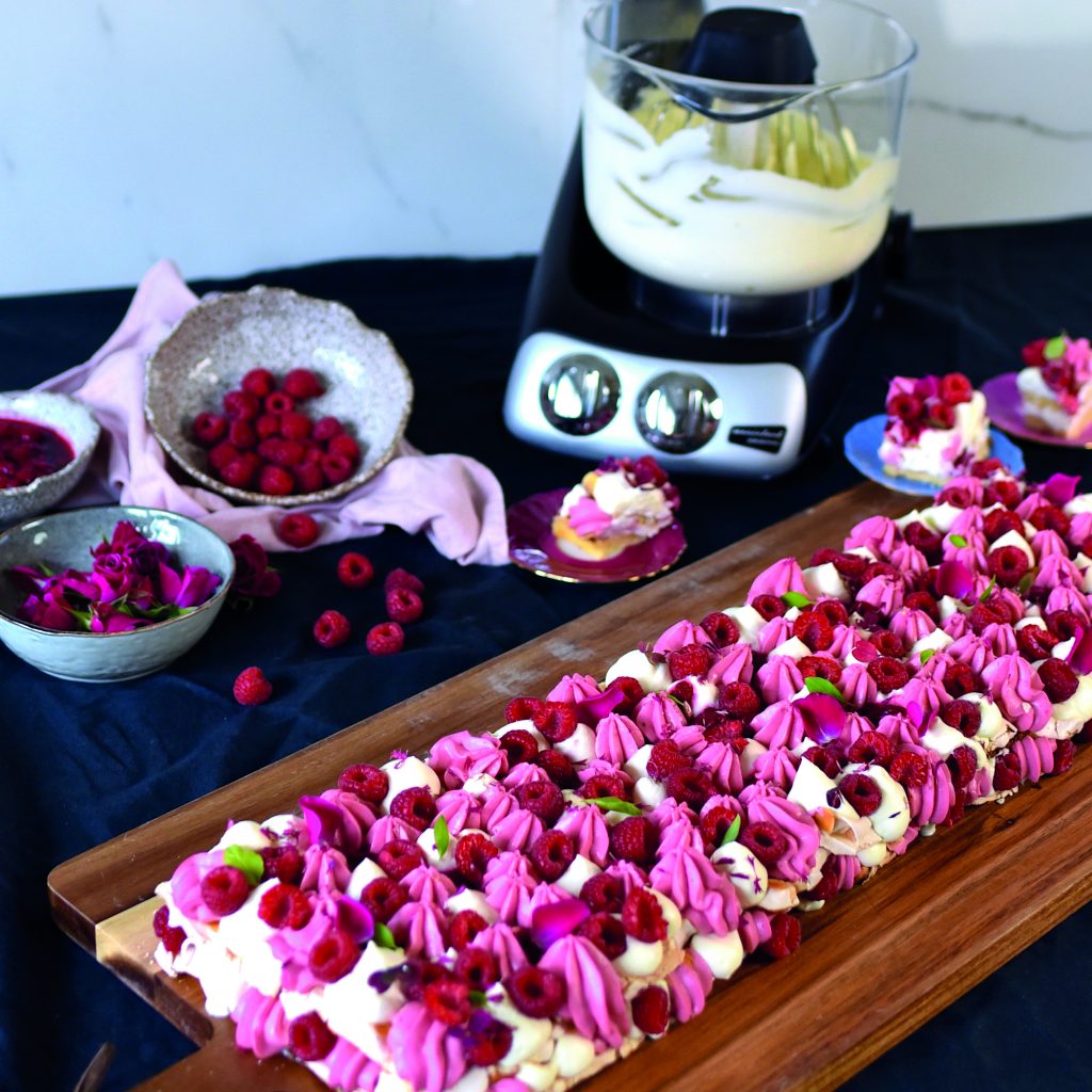 Pinocchio Cake with Whipped Raspberry Panna Cotta